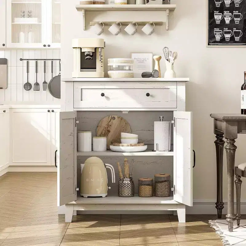 Rustikaler 80-cm-Stauraumschrank mit Lamellentüren, 3-fach höhenverstellbar, Doppeltürenschrank für Küche, Esszimmer und Homeoffice