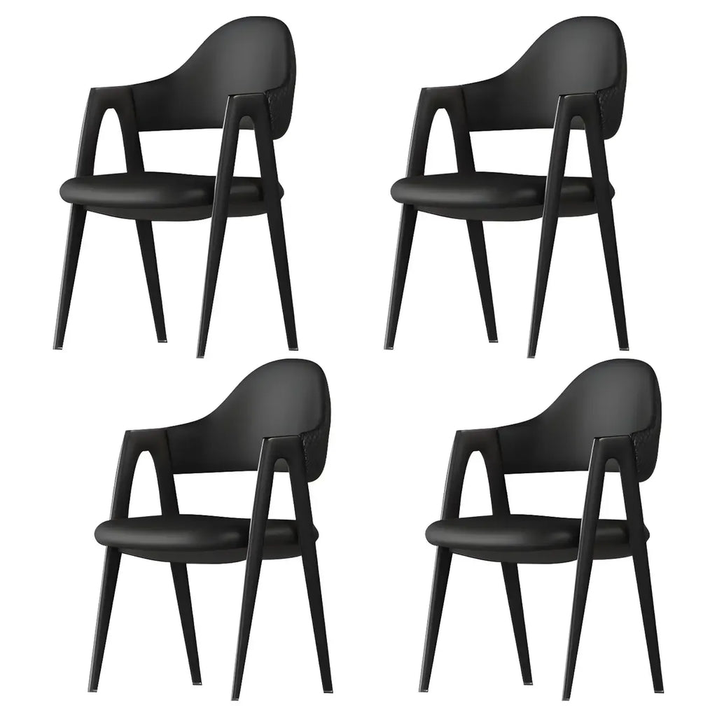 Chaise de salle à manger moderne en cuir, avec accoudoirs, dossier ouvert incurvé