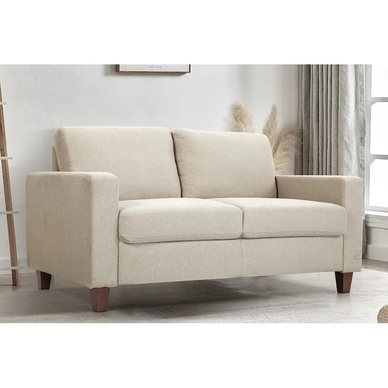 Dwuosobowa sofa Miles w stylu Mid-Century Modern z dużymi dwustronnymi poduszkami oparciowymi