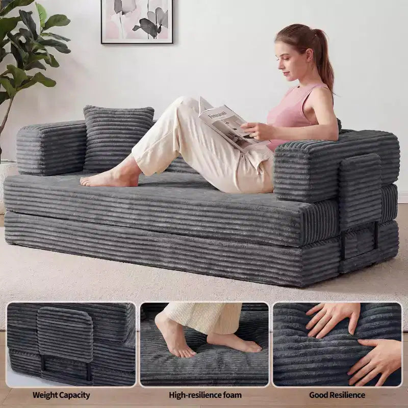 80.7 5-in-1 Convertible Sleeper Sofa Bed â€?Corduroy, 1200 lbs, No Assembly