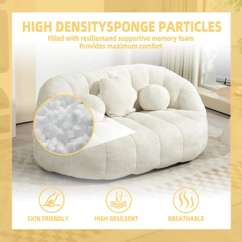 Fauteuil lounge blanc de 63,78 po, revêtu de chenille avec mousse haute densité