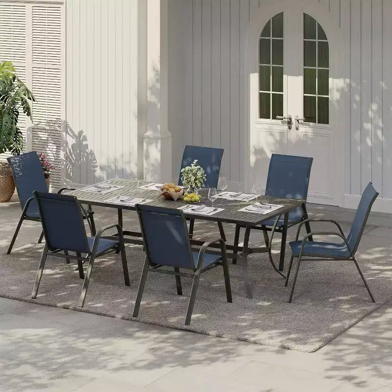 Terrasstoelen, stapelbare buiteneetkamerstoelen, set van 4/6, lichtgewicht weerbestendige textilene tuinstoelen met armleuningen voor achtertuin en zwembadterras