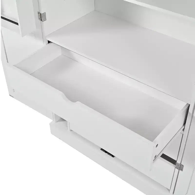 Freistehender 77-Zoll-Küchenschrank, Aufbewahrungsschrank im Landhausstil mit verstellbaren Regalböden, Türablagen, Schubladen und Weinregalen – ModernLuxe