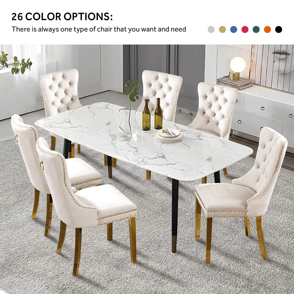 Set di 6 sedie da pranzo imbottite in velluto capitonné con gambe in legno massello