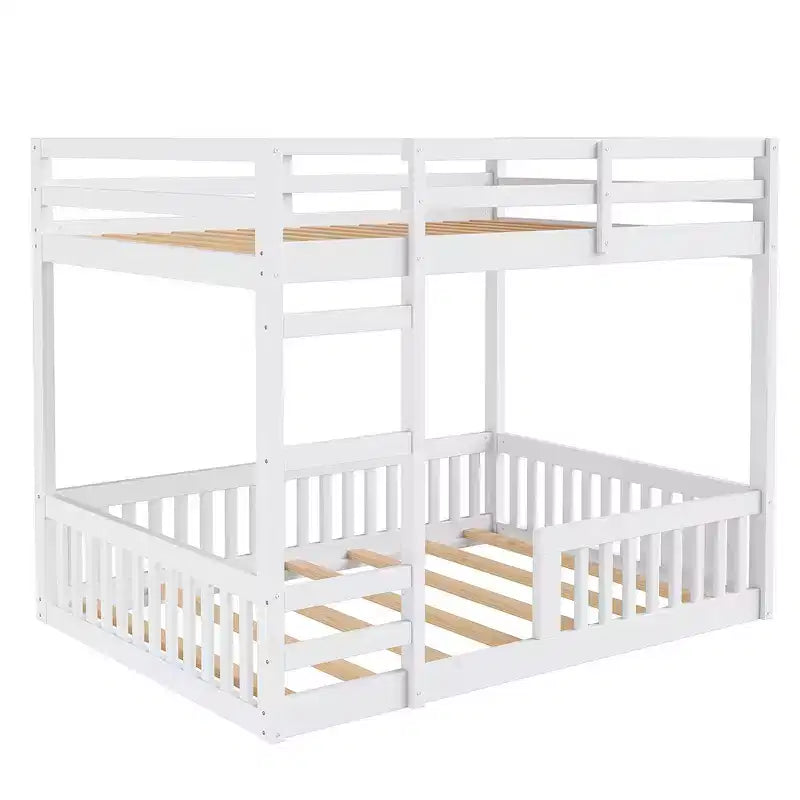 Letto a castello in legno matrimoniale sopra matrimoniale con scala e sponde di sicurezza, letto a castello matrimoniale basso con rete a doghe