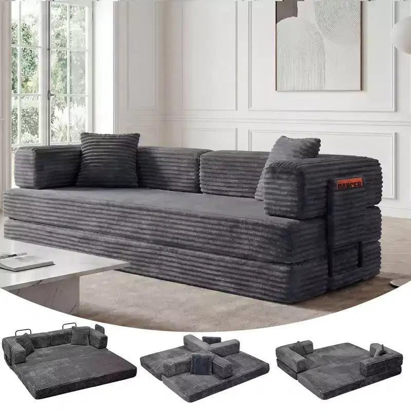 80,7-calowa rozkładana sofa 5 w 1 – sztruks, 544 kg, bez montażu