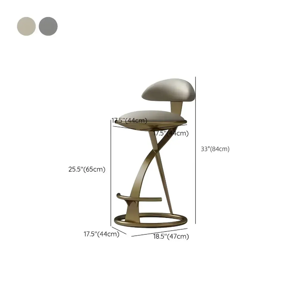 Tabouret de bar élégant en cuir beige avec cadre métallique doré