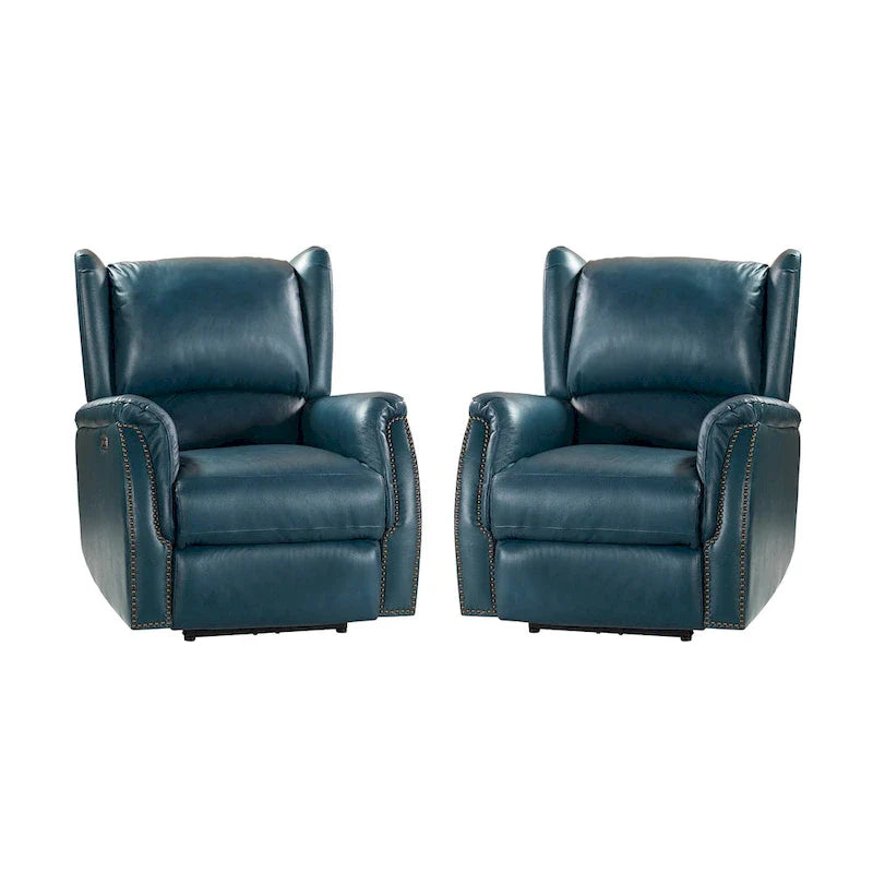 Genuine Leather Power Recliner with USB Port â€?Wingback Nailhead Set of 2