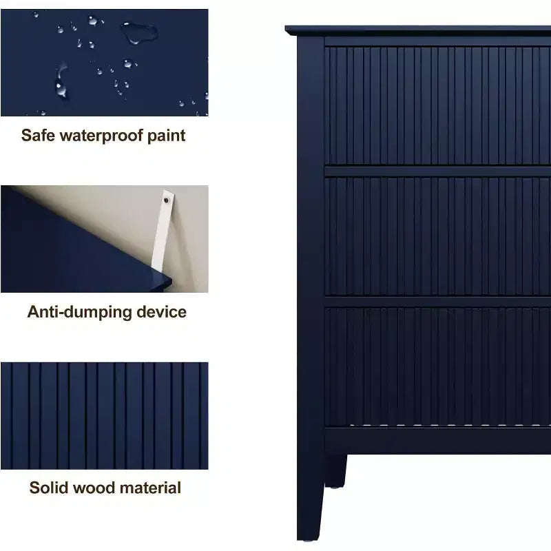 Cómoda Heynemo com 3 gavetas, mesa de cabeceira em madeira pintada com 30 polegadas de altura e arrumação, cómoda larga e moderna com corrediças de esferas