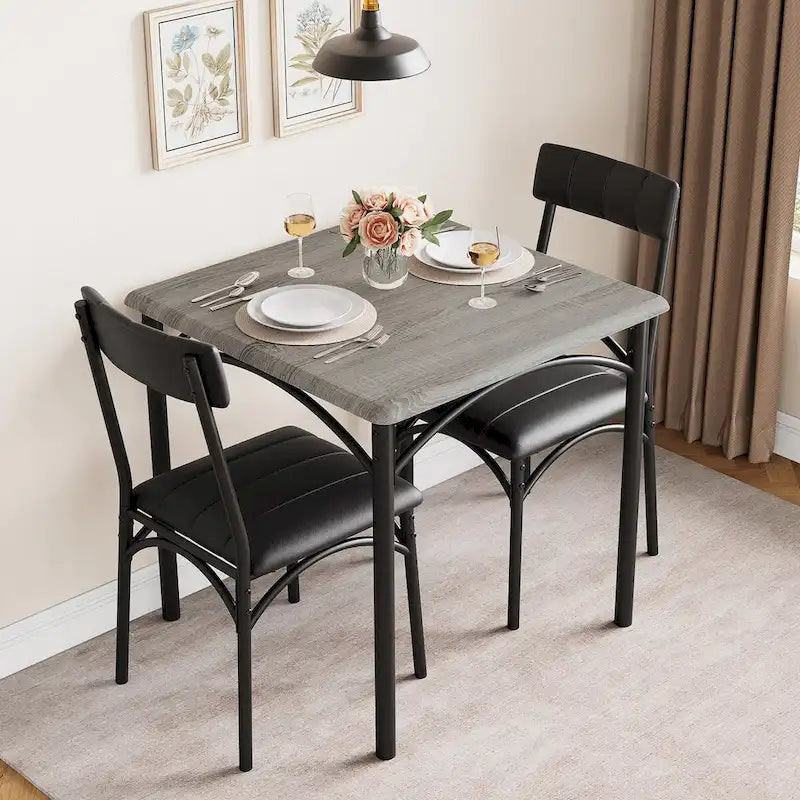 Dining Table Set for 2, Kitchen Table with Upholstered Chairs for 2
