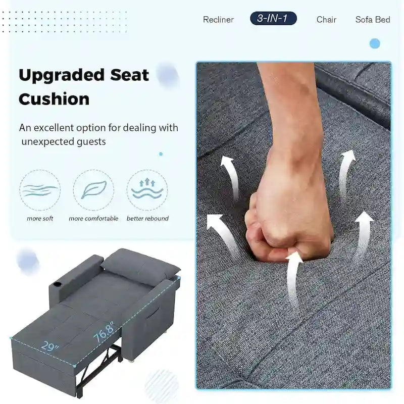 Poltrona letto regolabile, trasformabile 3-in-1, disponibile in più colori, per 1 persona
