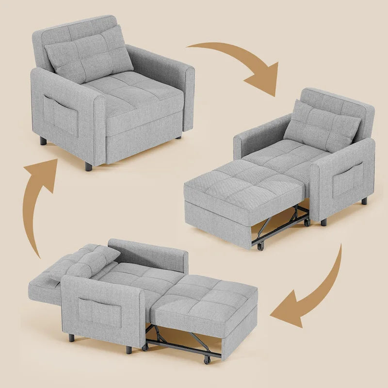 Sofá-cama 3 em 1 com cadeira-cama extraível, sofá-cama convertível, ajustável e dobrável, estofado