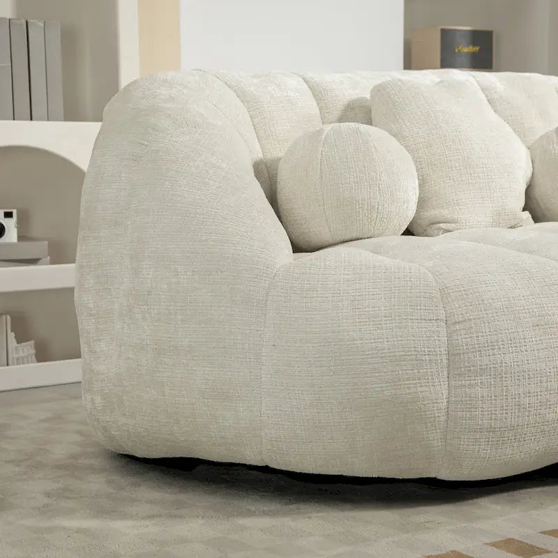 Fauteuil lounge blanc de 63,78 po, revêtu de chenille avec mousse haute densité