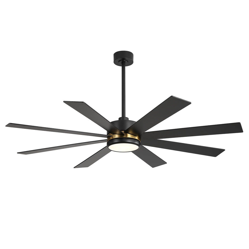Ventilateur de plafond noir de 65 po à 8 pales avec lumière et télécommande