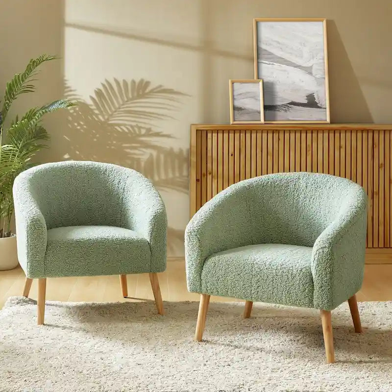 Moderní bouclé křeslo Sheila šířky 30 W s nohami z masivního dřeva, sada 2 kusů od HULALA HOME