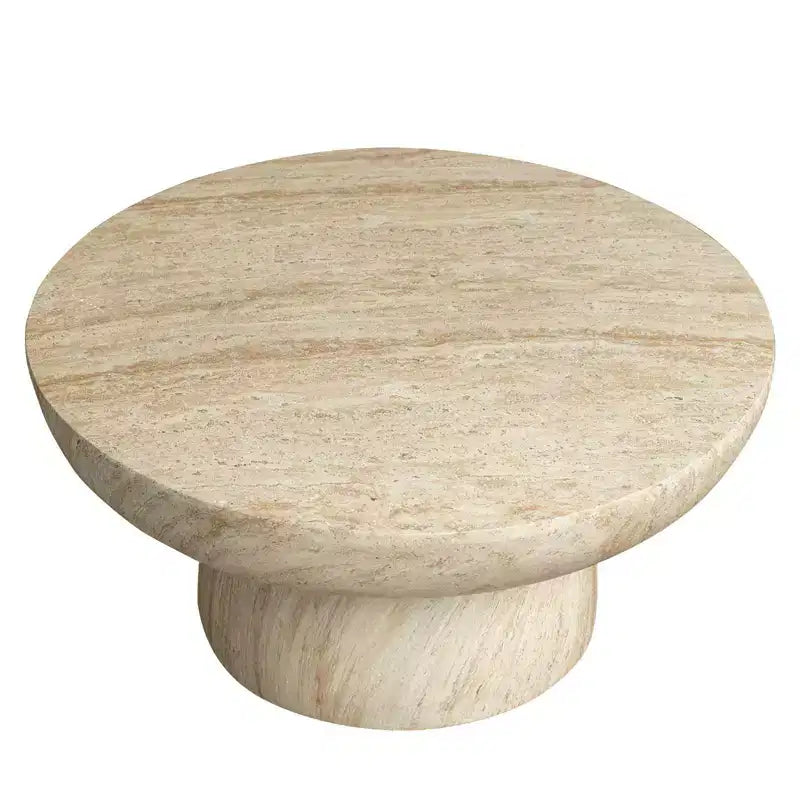 LeisureMod Lunexa runder Couchtisch, Fiberstone-Säulentisch als Akzenttisch für den Innen- und Außenbereich, skulpturales Design mit rutschfesten Fußpads