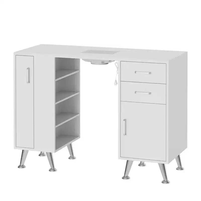 42'' Manicure Table for Nail Tech with Dust Collector and Wrist Rest, Nail Desk with Vertical Pull-Out Locker, 1 Storage Cabinet, 2 Drawers