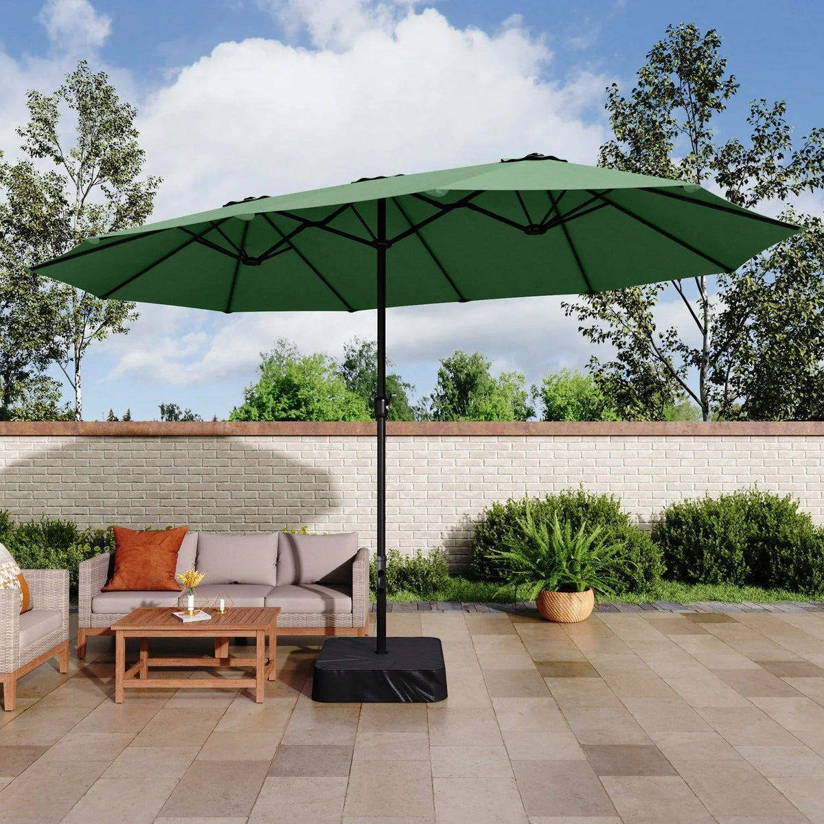 MAISON ARTS 15-Fuß-Doppel-Seitenmarkise für die Terrasse, extra großer Sonnenschirm inklusive Standfuß