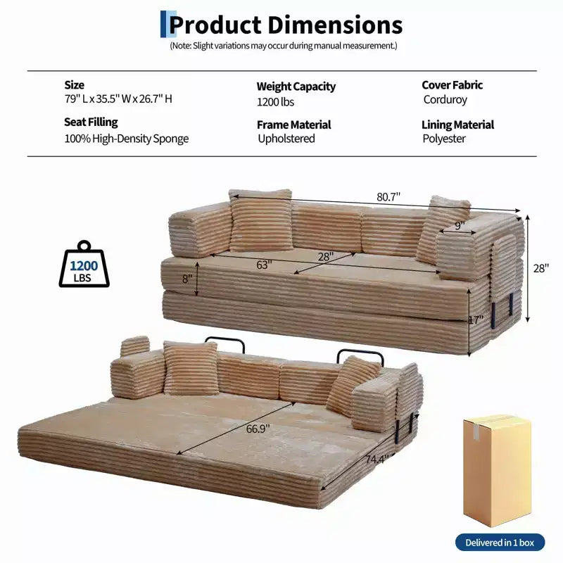 80.7 5-in-1 Convertible Sleeper Sofa Bed â€?Corduroy, 1200 lbs, No Assembly