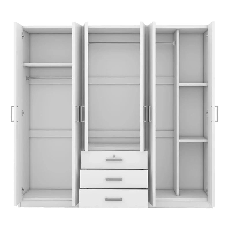 6-türiger Holzkleiderschrank mit Stauraum und 3 großen Schubladen fürs Schlafzimmer