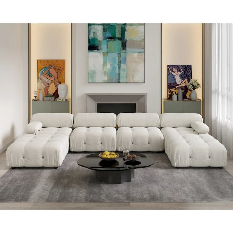 138 Modułowa sofa narożna z funkcją spania, minimalistyczna sofa w kształcie litery U wykonana z weluru