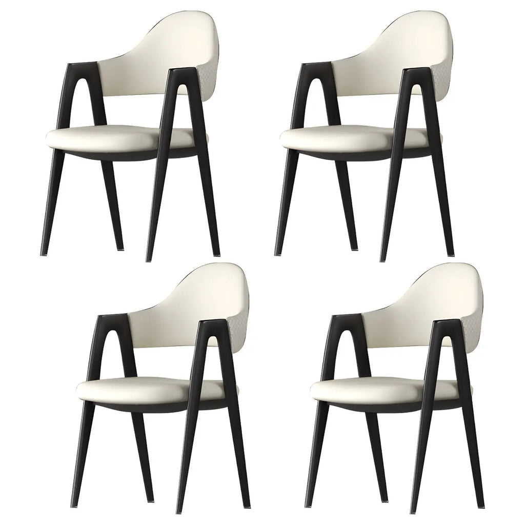 Chaise de salle à manger moderne en cuir, avec accoudoirs, dossier ouvert incurvé