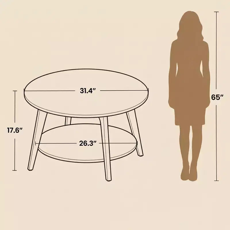 Runder Couchtisch in Honigbraun mit 2 Ablageebenen, 31,5 x 17,7 Zoll, ideal für das Wohnzimmer