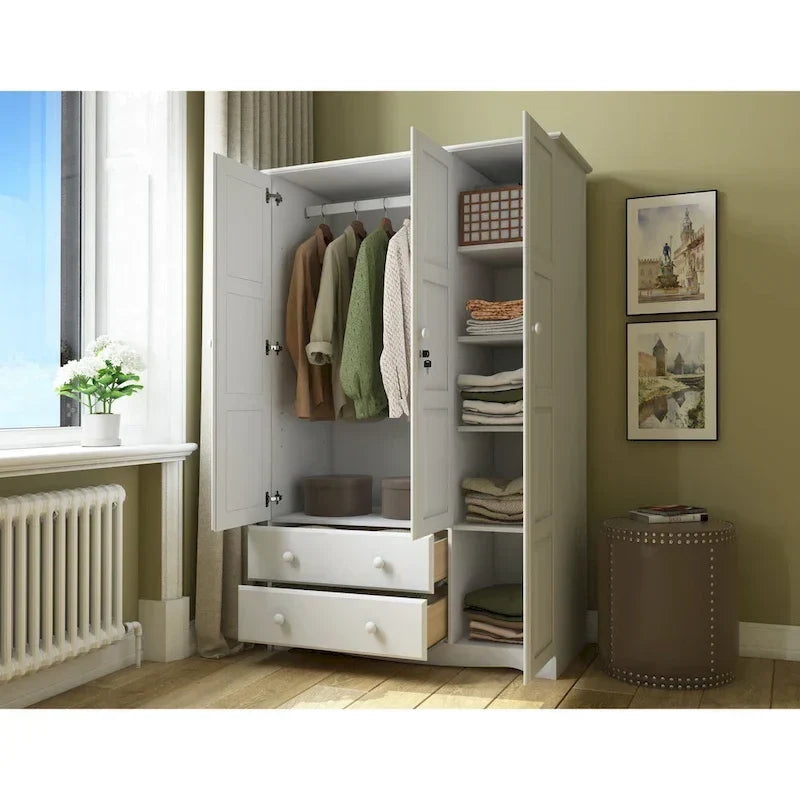 Kledingkast met 3 deuren - wit/mocha/java - massief hout