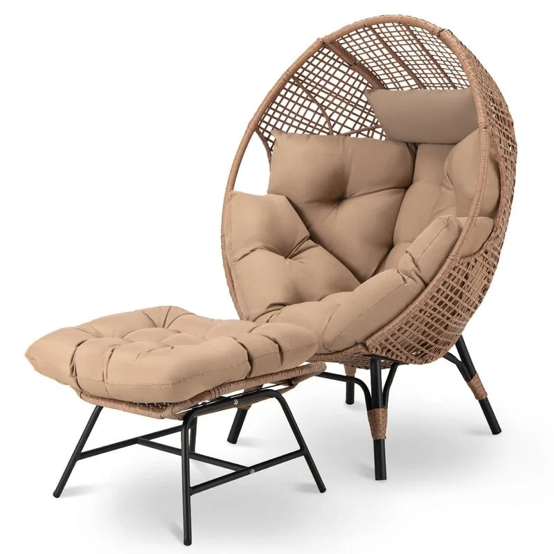 FINCATI eierstoel voor binnen, eierstoel voor buiten van 440 lbs, extra grote eierstoel met voetenbank, luxe en comfortabele eierstoel met voetensteun