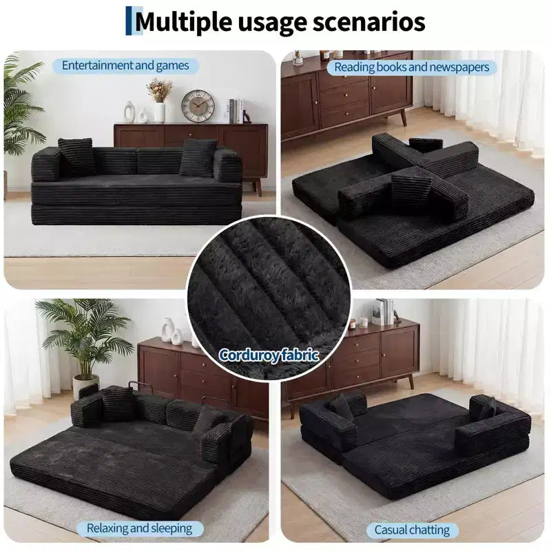 80.7 5-in-1 Convertible Sleeper Sofa Bed â€?Corduroy, 1200 lbs, No Assembly