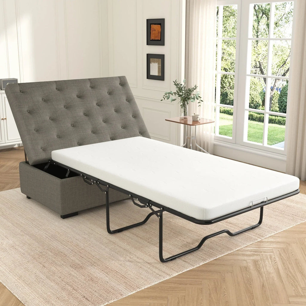 Klappbares Schlafsofa, 49,6-Zoll-Hocker mit klappbarem Schlafsofa, umwandelbarer Schlafhocker mit Memoryschaum-Matratze und getuftetem Design