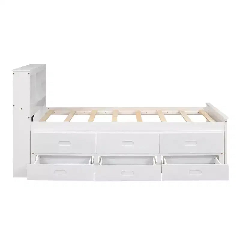 Podestbett mit Ausziehbett und Schubladen, Stauraum-Podestbett mit USB-Anschluss, Holz-Podestbett mit Bücherregal