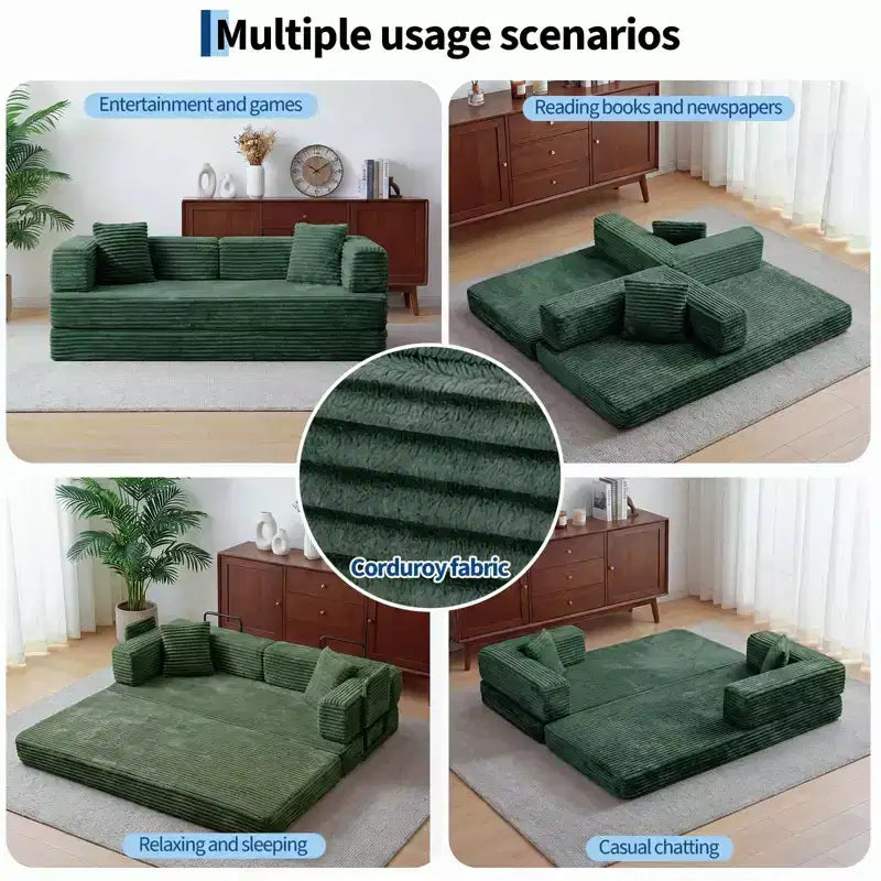 80.7 5-in-1 Convertible Sleeper Sofa Bed â€?Corduroy, 1200 lbs, No Assembly