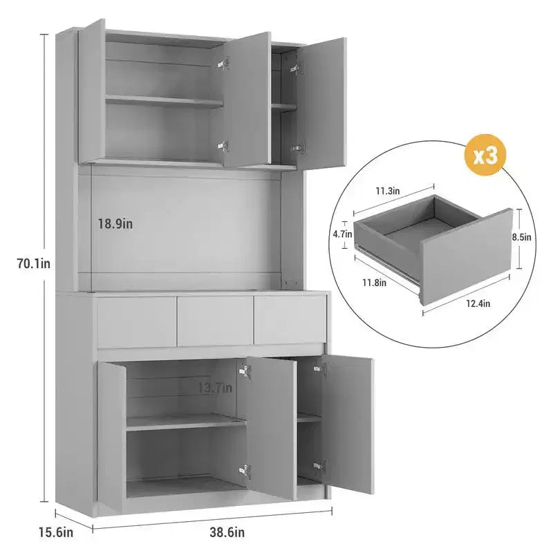 71 Zoll hoher Küchenvorratsschrank, Aufsatzschrank mit LED-Beleuchtung und Steckdosen, Buffetschrank mit Mikrowellenständer und verstellbaren Regalen