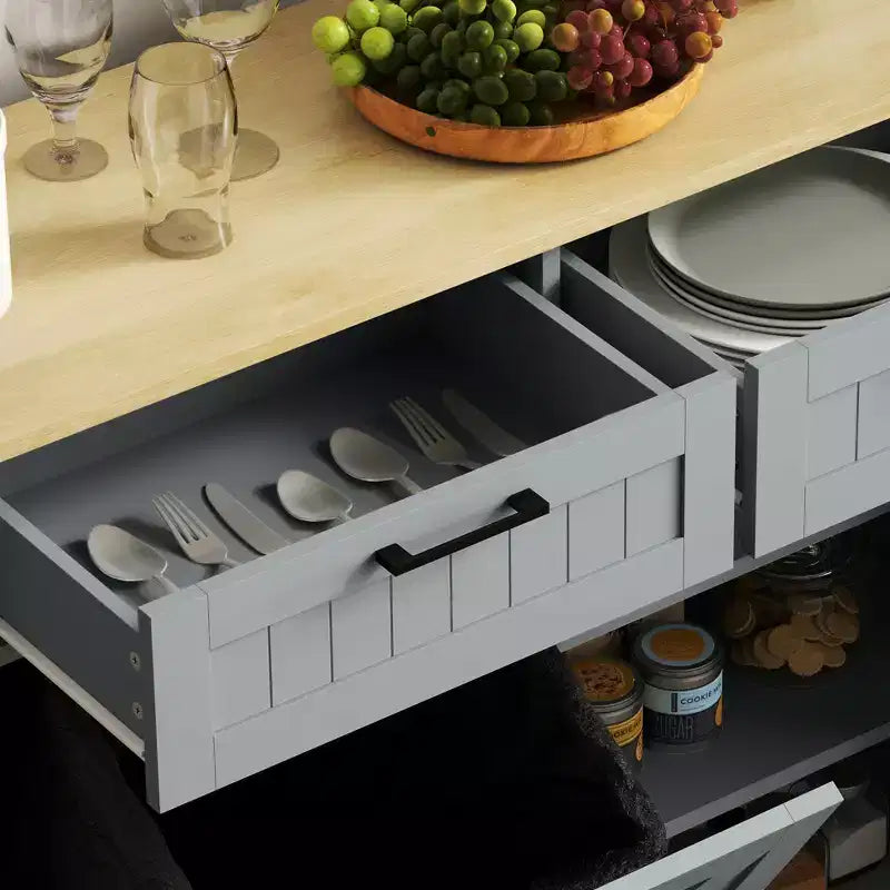 HOMCOM skříňka na odpadkový koš s výklopnými dvířky a zásuvkami, kuchyňská skříňka ve stylu farmhouse se skrytým odpadkovým košem