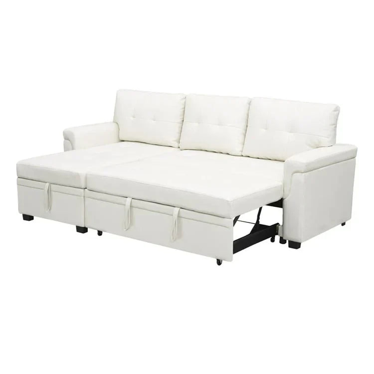 Convertible Reversible Sectional Sofa with Pull-Out Sleeper Bed, Hidden Storage Chaise, and Durable Legs