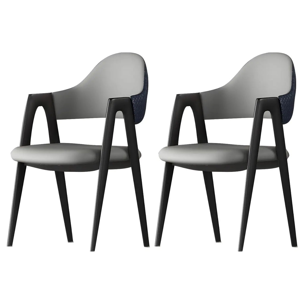 Chaise de salle à manger moderne en cuir, avec accoudoirs, dossier ouvert incurvé