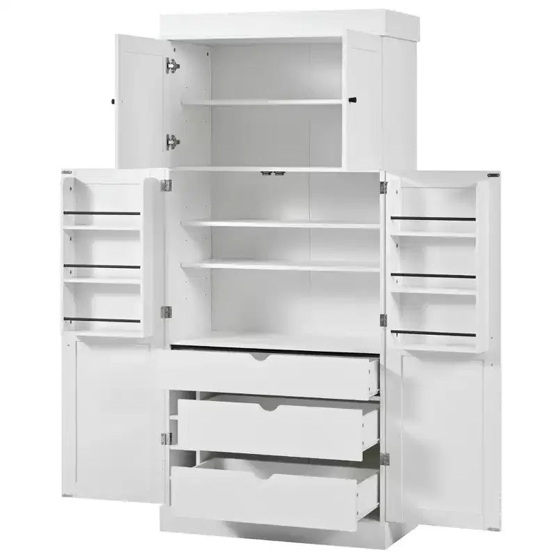 Freistehender 77-Zoll-Küchenschrank, Aufbewahrungsschrank im Landhausstil mit verstellbaren Regalböden, Türablagen, Schubladen und Weinregalen – ModernLuxe