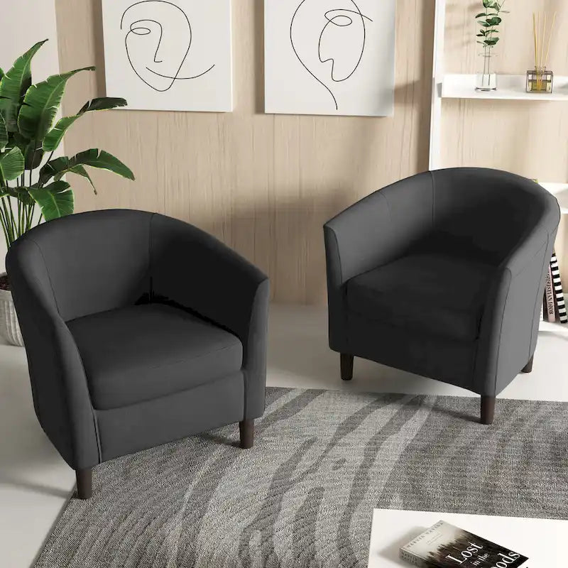 Conjunto de 2 cadeirões de destaque modernos em linho, estilo barril, com braços