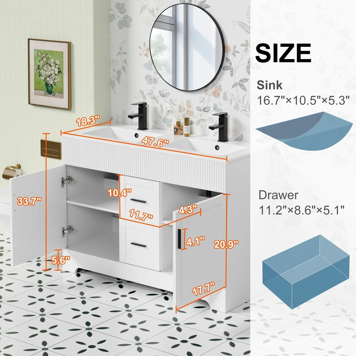 Conjunto de móvel de casa de banho Wavy Line 30/36/48 com lavatório e torneira