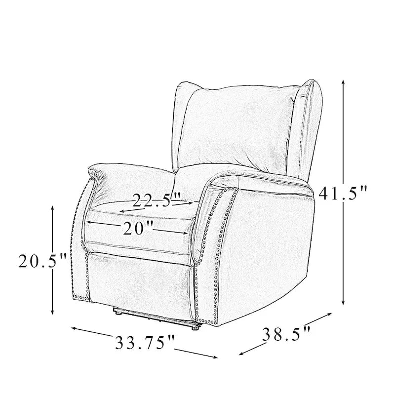 Fauteuil inclinable électrique en cuir véritable avec port USB - dossier haut à oreilles et clous décoratifs, lot de 2