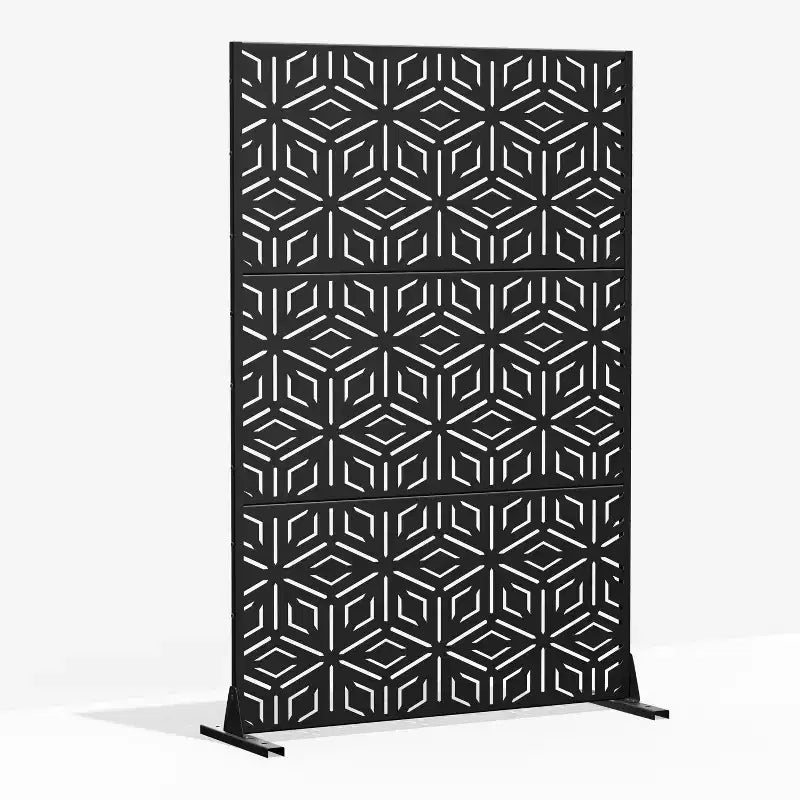 MAYEERTY kamerscherm, Francis-rijstpatroon, zwart gegalvaniseerd plaatstaal, 72 x 47 x 2 inch, set van 3 panelen