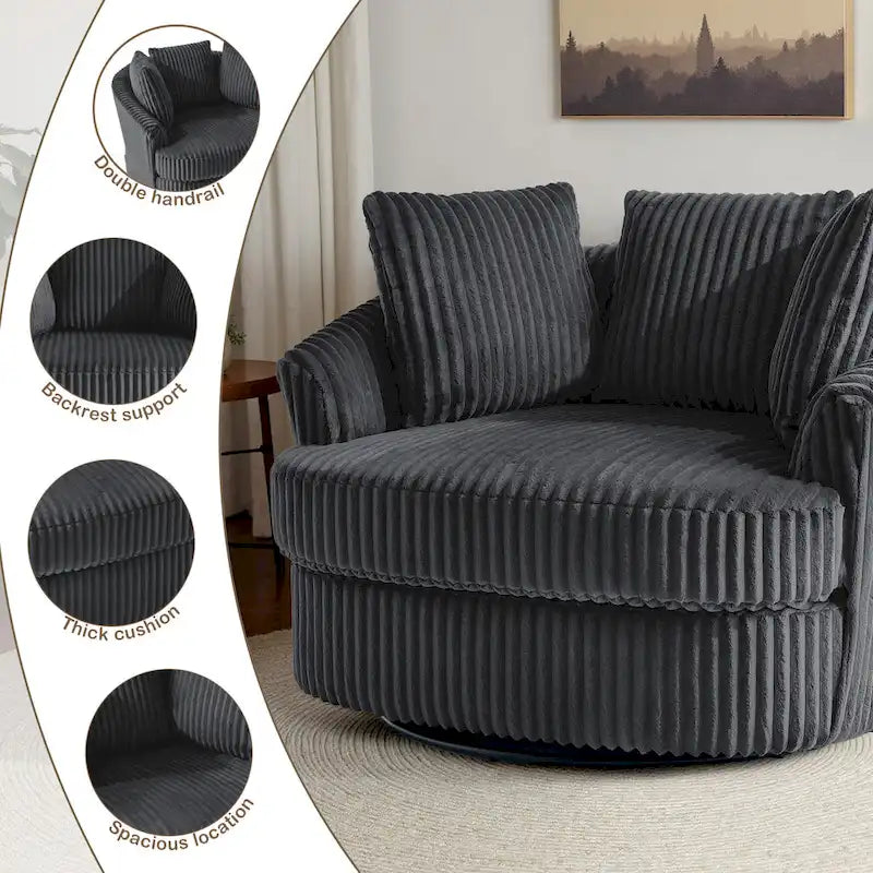 2er-Set übergroße 43 W Plüsch-Cordsessel mit Drehfunktion und Kissen