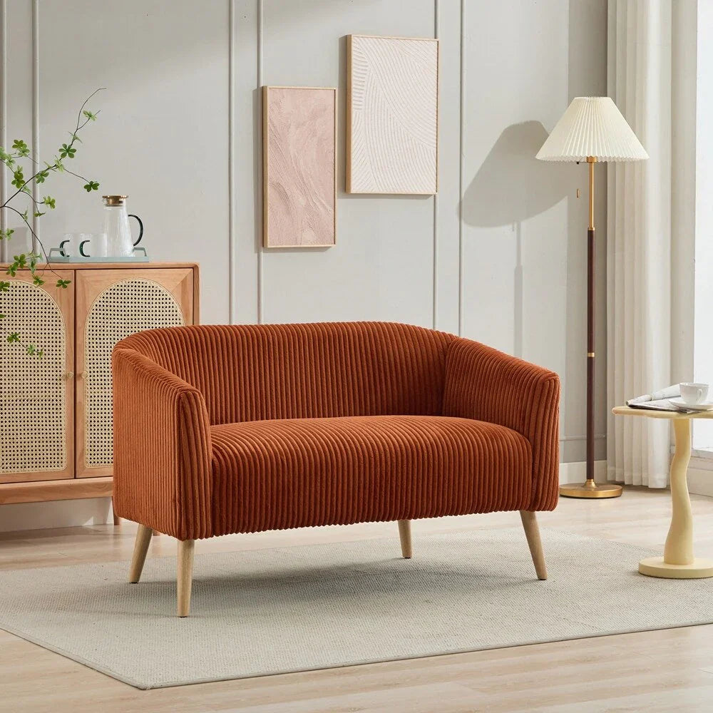 Corduroy Fabric Upholstered 2-Seat Sofa with Wooden Walnut Legs