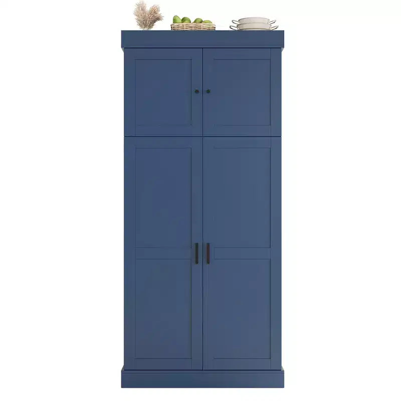 Freistehender 77-Zoll-Küchenschrank, Aufbewahrungsschrank im Landhausstil mit verstellbaren Regalböden, Türablagen, Schubladen und Weinregalen – ModernLuxe
