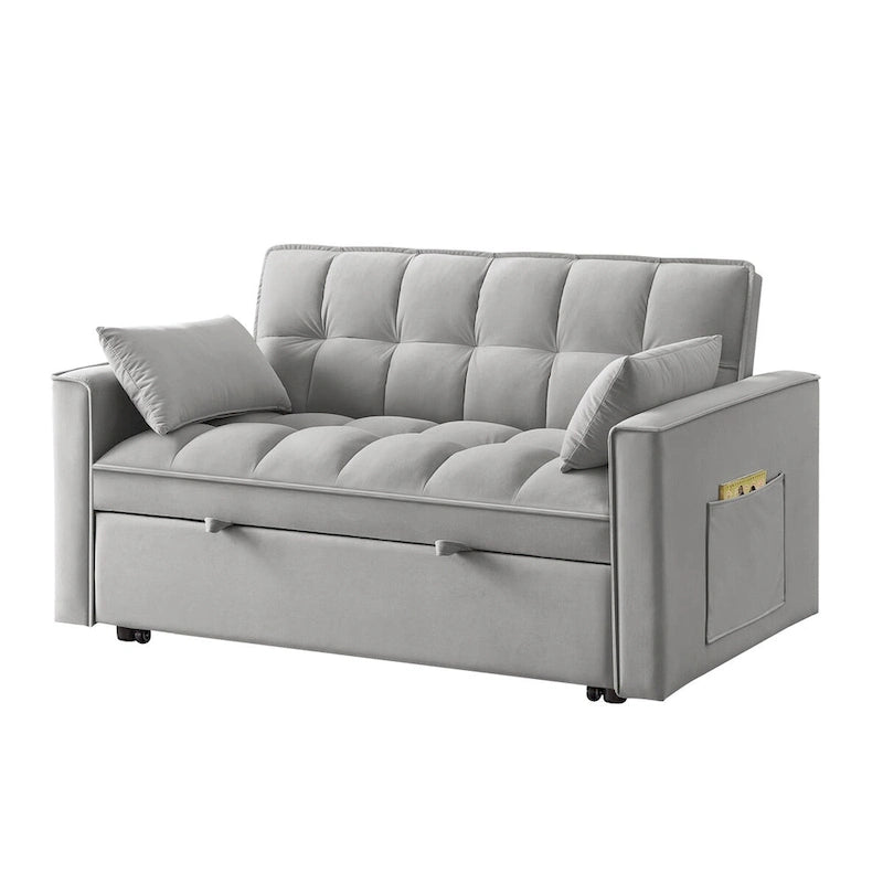 Sofá-cama de 2 lugares 4 em 1 com braços e bolsos de arrumação, sofá-cama extraível multifunções com encosto ajustável