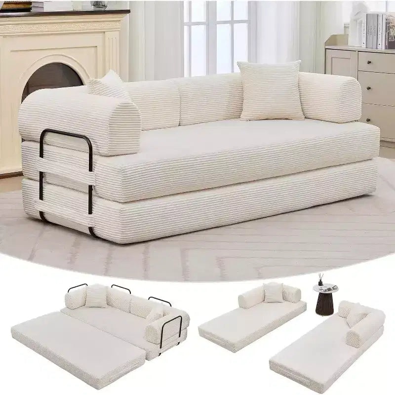 Rozkładana sofa z funkcją spania 4 w 1, bezramowa składana podłogowa sofa z sztruksu 79 z poduszką, bez montażu, dwuosobowa sofa do małego mieszkania