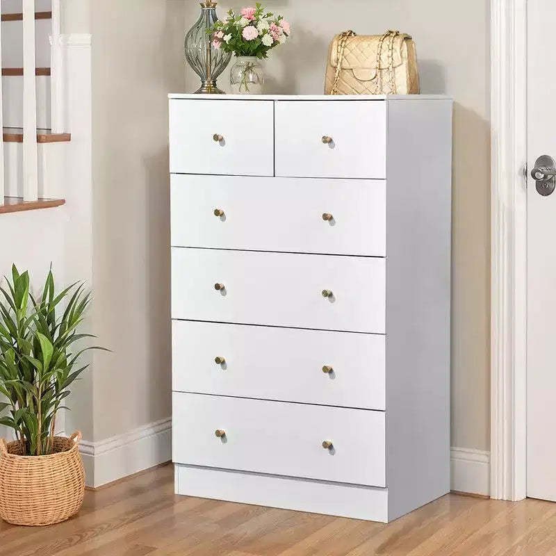 Karl Home große Kommode mit 6 Schubladen für Schlafzimmer und Schubladenschrank, robuste Konstruktion, Organizer aus Holz zur Aufbewahrung im Kleiderschrank, weiß