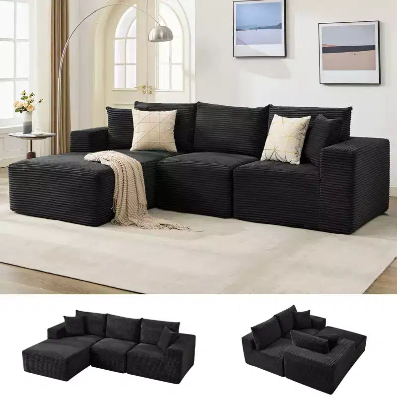 108 Nowoczesna sofa, 3-osobowa sofa tapicerowana w kształcie litery L z poduszkami, sofa z głębokim siedziskiem, bez konieczności montażu