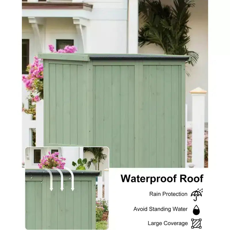 Wetterfestes Outdoor-Gartenhaus, 63 Zoll, mit herausnehmbaren Einlegeböden, Schlössern und Doppelflügeltüren, hohes Gartenhaus aus Holz für Gartengeräte mit Boden für Terrasse und Hof